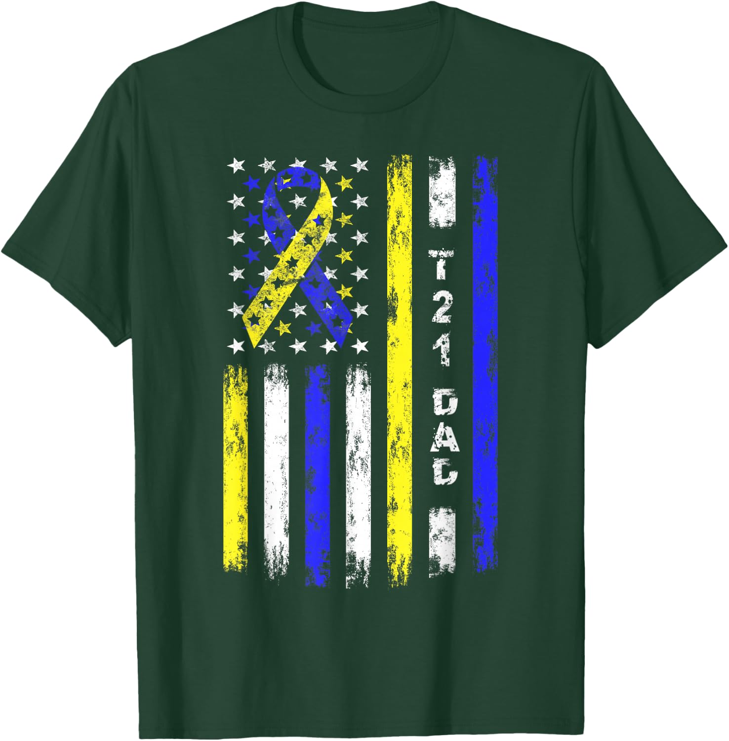 T21 Dad American Flag Down Syndrome Awareness T-Shirt - T-Shirt | Forest