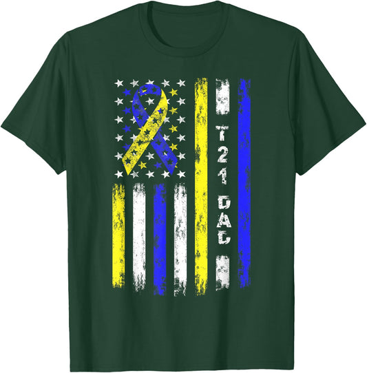 T21 Dad American Flag Down Syndrome Awareness T-Shirt - T-Shirt | Forest
