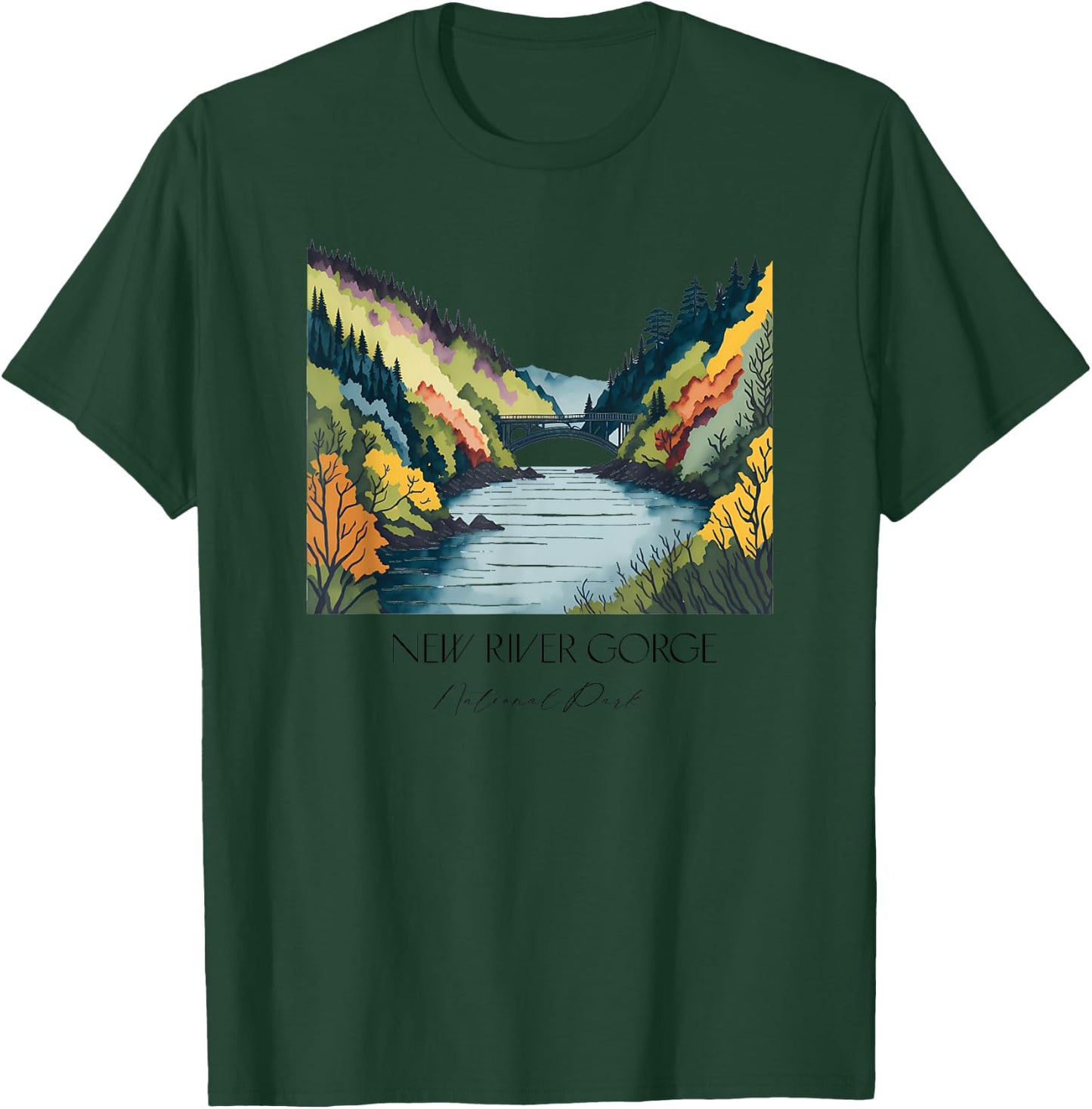 Cool New River Gorge National Park Hiking Watercolor Graphic T-Shirt - T-Shirt | Forest