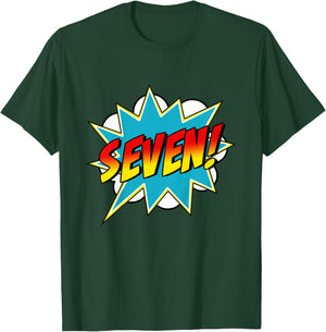 Seven! 7th Birthday Superhero Boys 7 Years Old Comic Book T-Shirt - T-Shirt | Forest