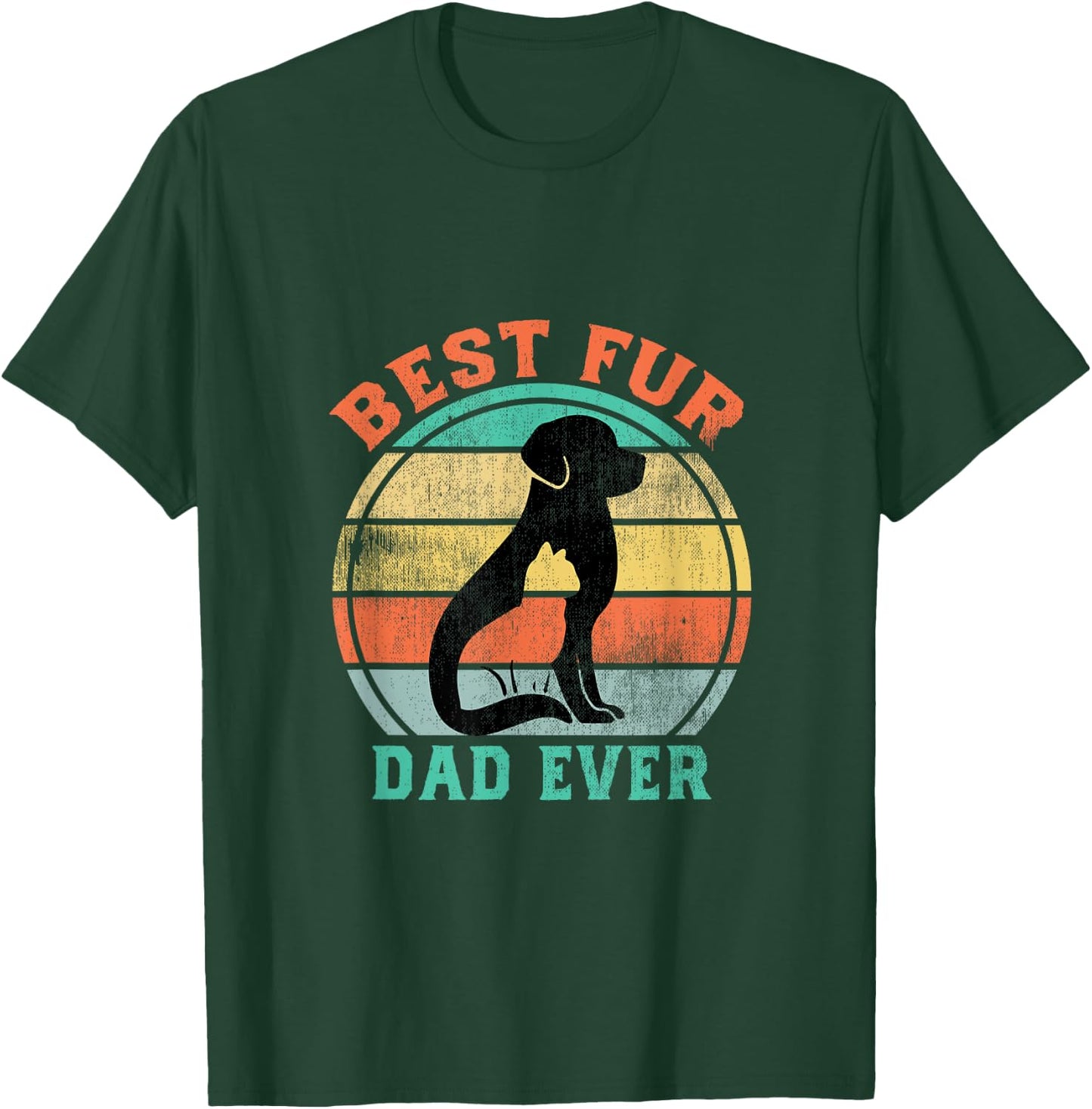 Best Fur Dad Ever Funny Retro Vintage Cat and Dog Owner T-Shirt - T-Shirt | Forest