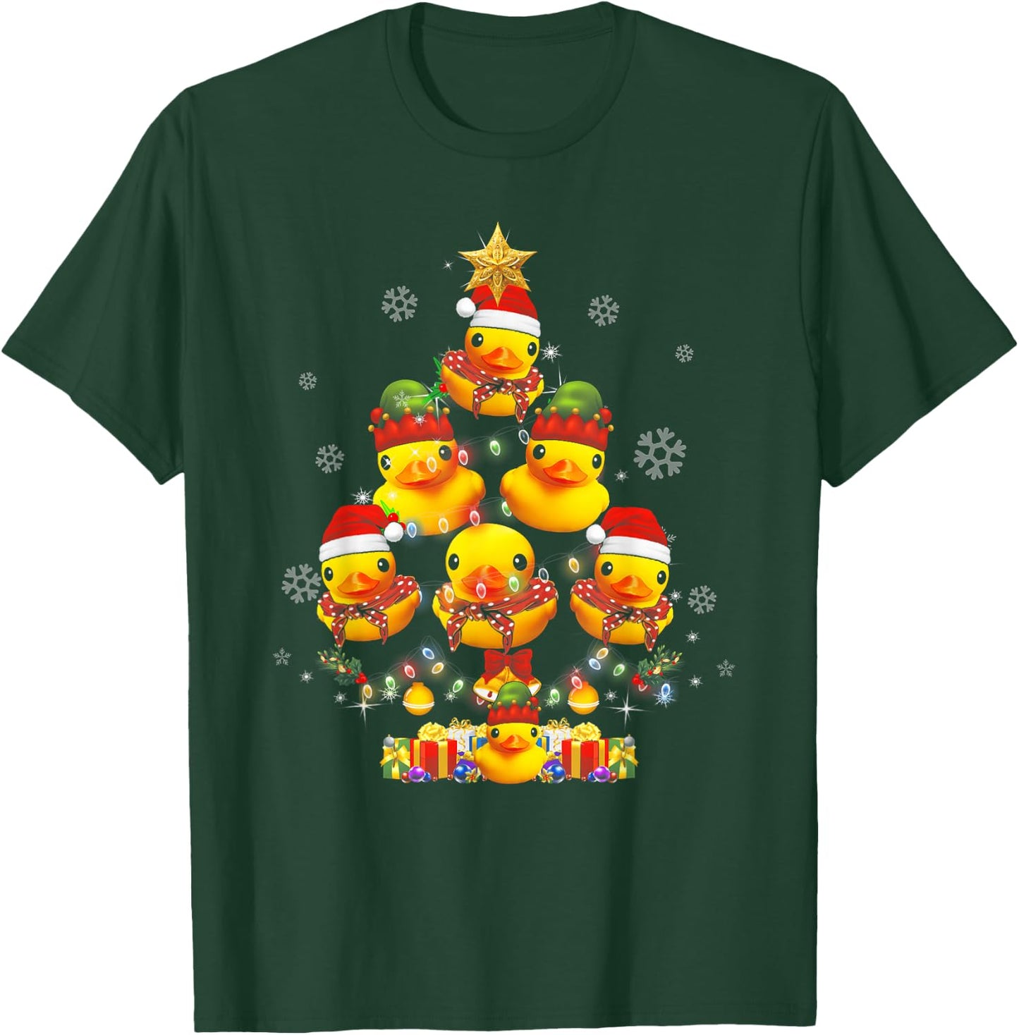 Rubber Duck Christmas Tree Xmas Light Surrounded Ducky T-Shirt - T-Shirt | Forest
