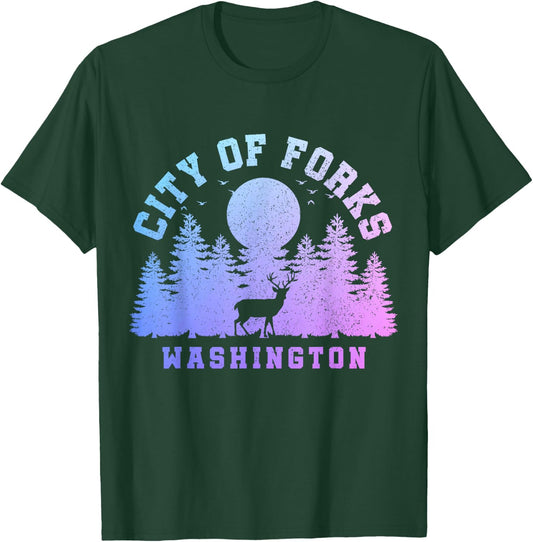 City Of Forks Washington Deer Nature Hiking Camping Pride T-Shirt - T-Shirt | Forest