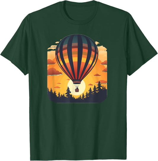 Wilderness Adventures with Sunset and hot Air Balloon T-Shirt - T-Shirt | Forest