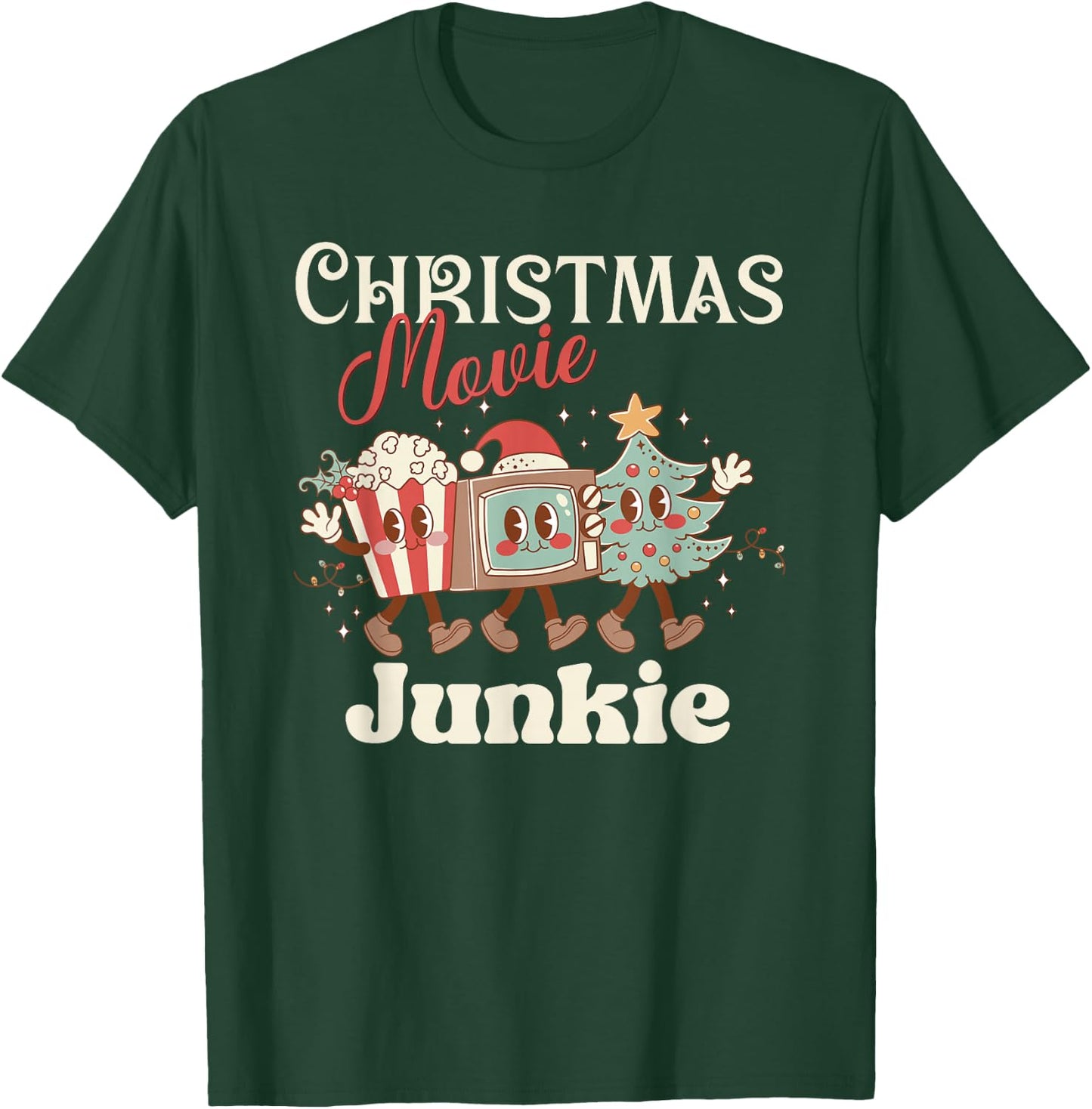Christmas Movie Junkie Cute Retro Vintage Holiday T-Shirt - T-Shirt | Forest