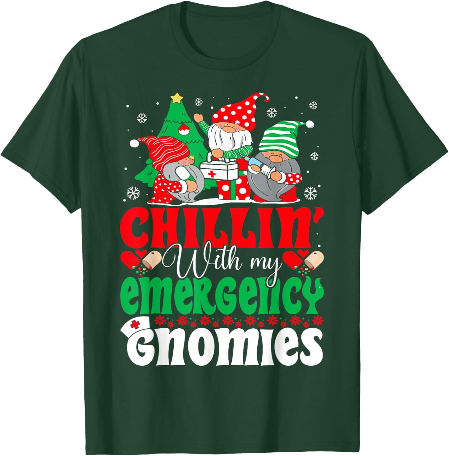 Emergency Nurse Gnomes Funny ER Nurse Christmas T-Shirt - T-Shirt | Forest