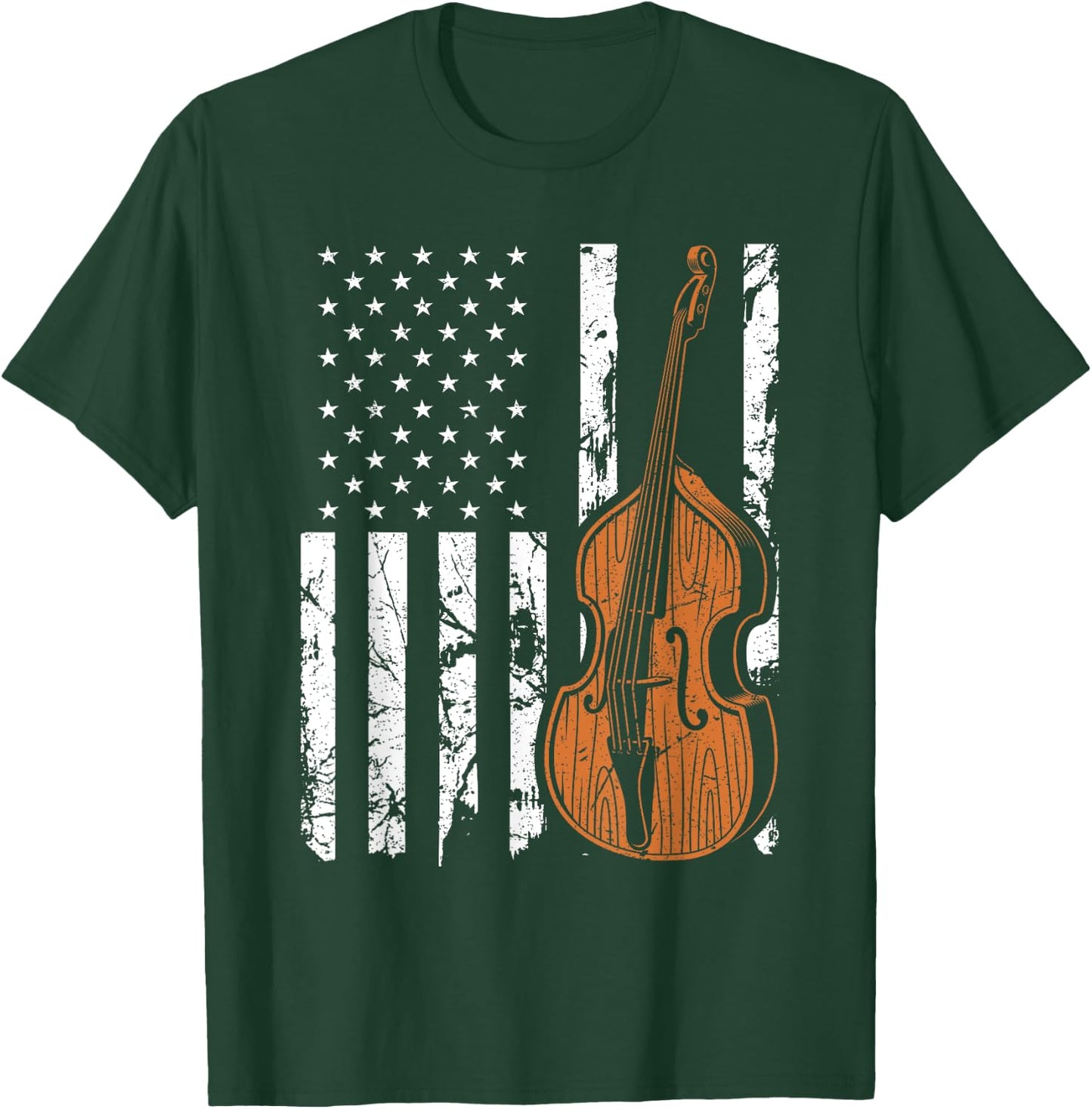 Upright Bass American Flag, Patriotic Double Bass Fiddle Women Men T-Shirt - T-Shirt | Forest