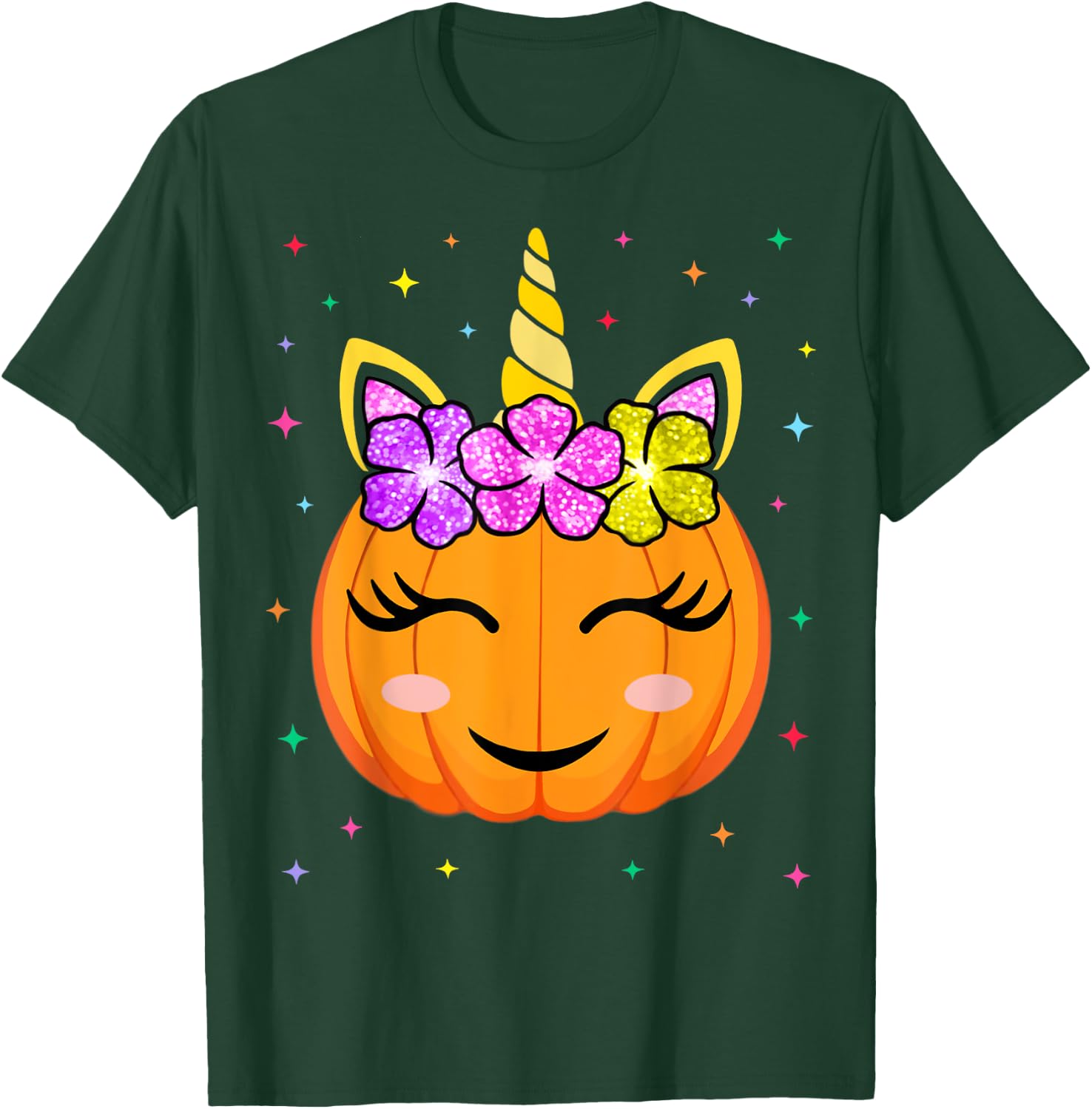 Cute Unicorn Pumpkin Girls Kids Funny Halloween Costume T-Shirt - T-Shirt | Forest