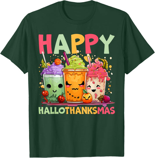 Happy Hallothanksmas Halloween Thanksgiving Christmas T-Shirt - T-Shirt | Forest