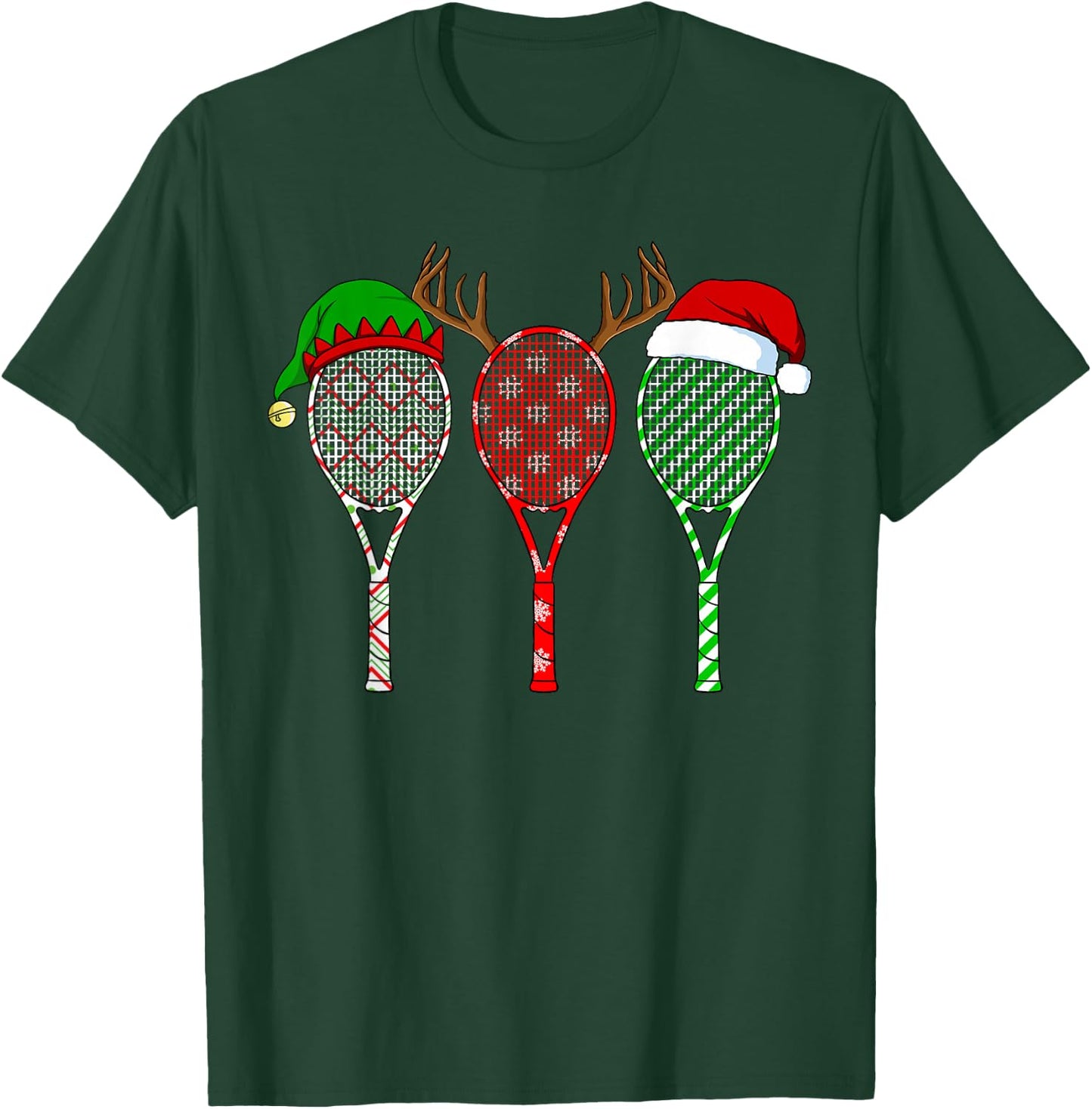 Tennis Racket Christmas Hat Reindeer Anlter Game Sport T-Shirt - T-Shirt | Forest