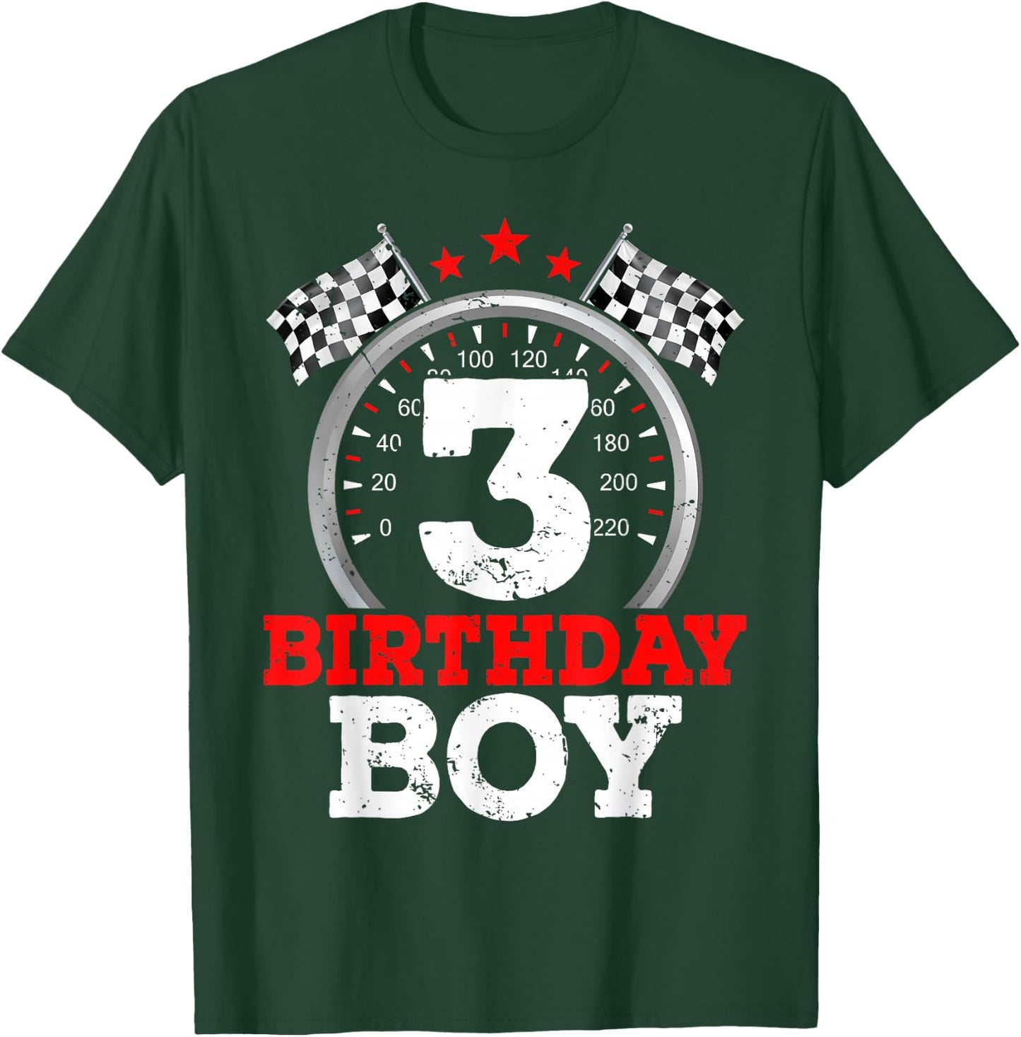 Number 3 Racing Car Funny 3rd Birthday Boy Checkered Flag T-Shirt - T-Shirt | Forest
