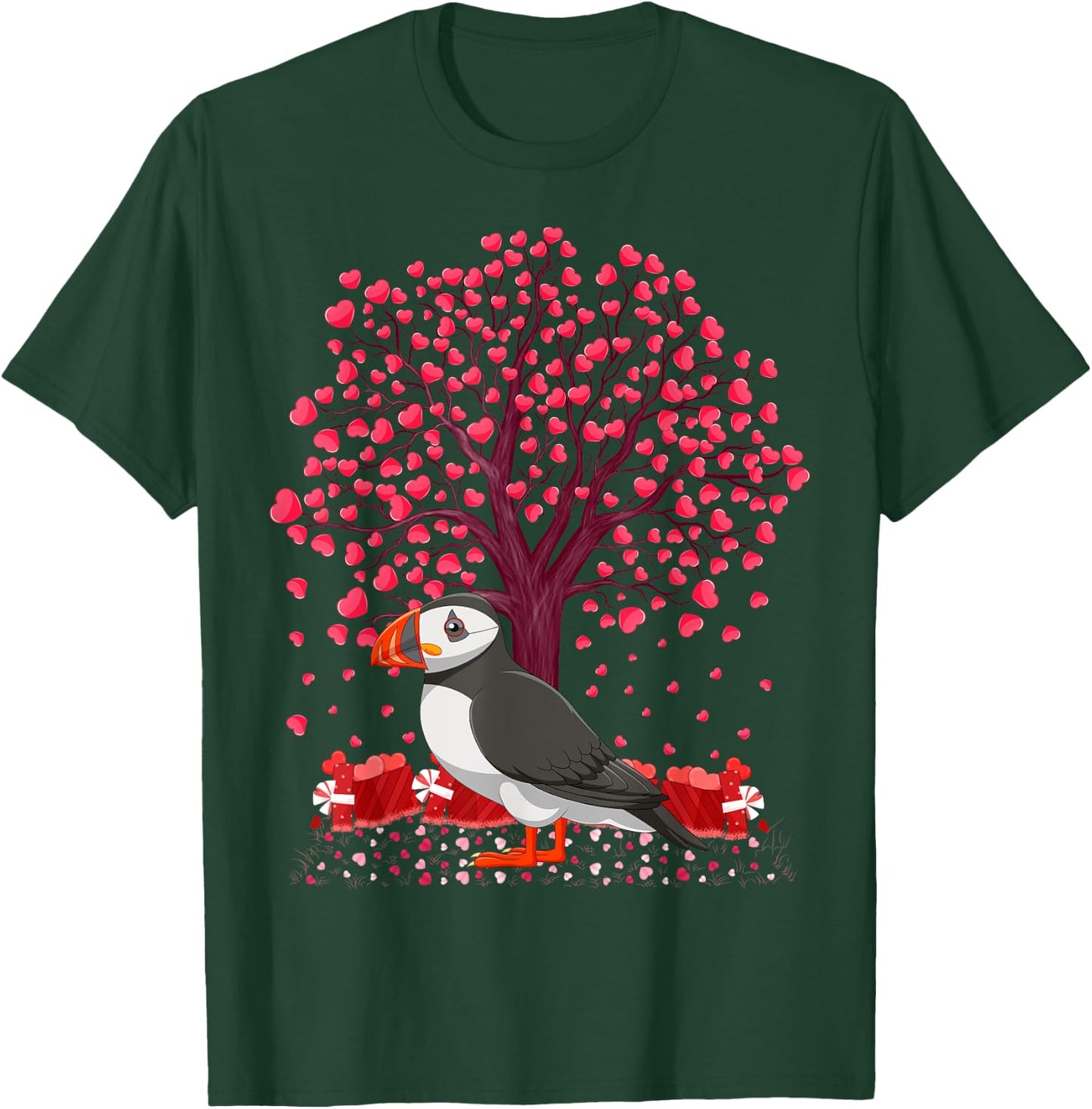 Puffin Bird Lover Heart Tree Puffin Valentine's Day T-Shirt - T-Shirt | Forest