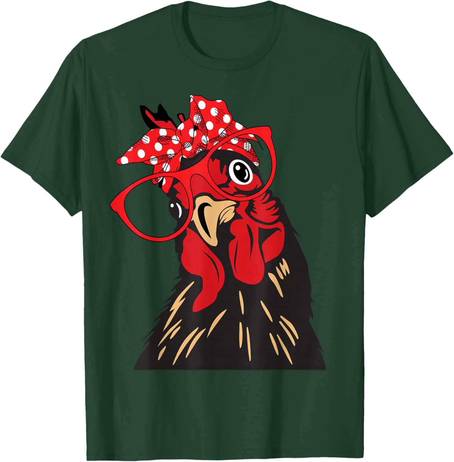 cute Women Girl Chicken With Bandana Headband and Glasses T-Shirt - T-Shirt | Forest