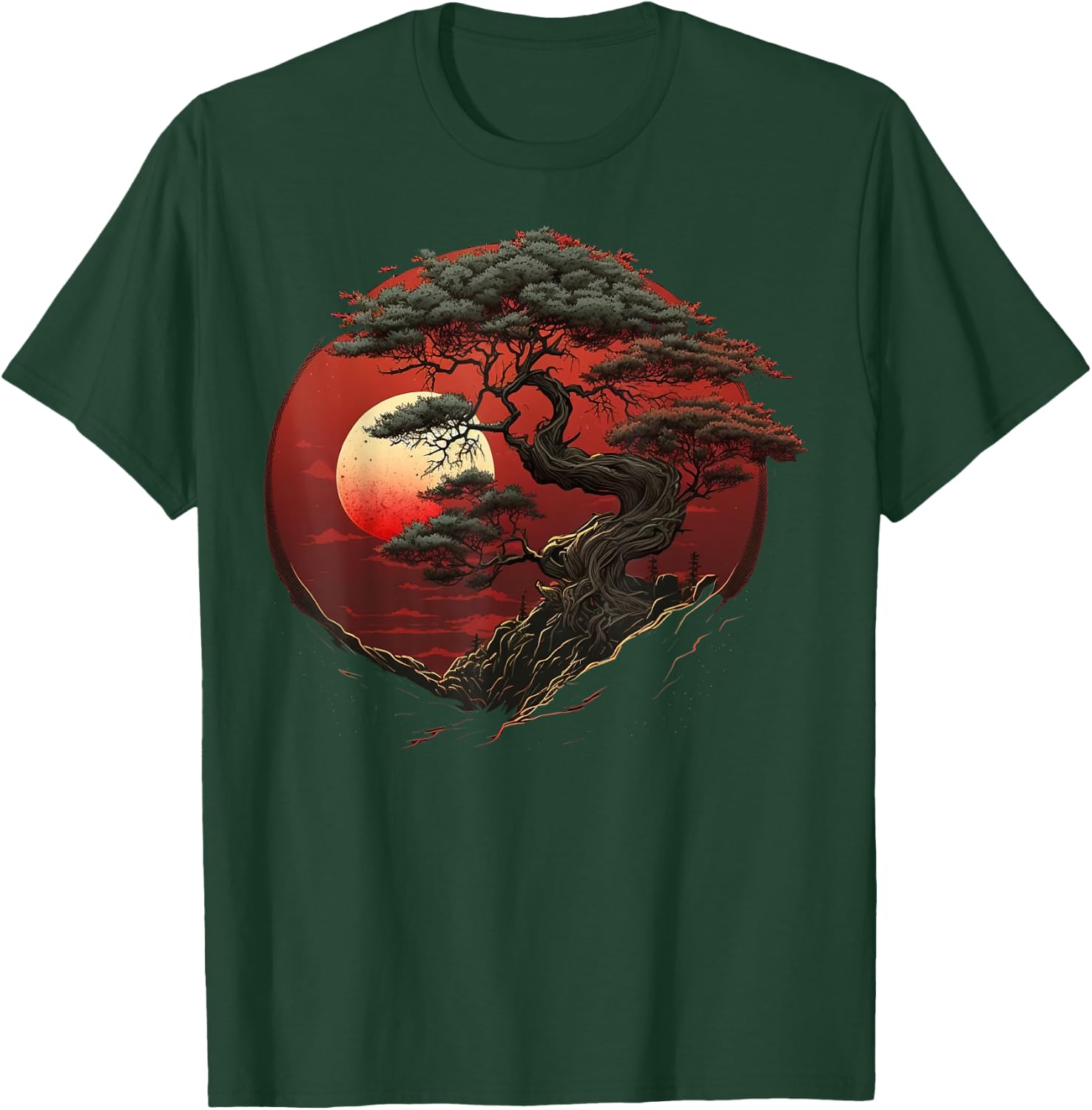 Red Japanese Bonsai sun on Bonsai Tree T-Shirt - T-Shirt | Forest