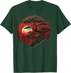 Red Japanese Bonsai sun on Bonsai Tree T-Shirt - T-Shirt | Forest
