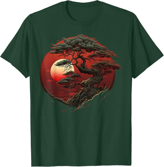 Red Japanese Bonsai sun on Bonsai Tree T-Shirt - T-Shirt | Forest