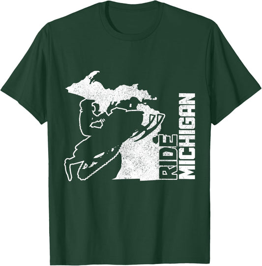 Snowmobile Ride Michigan Snowmobile Vintage T-Shirt - T-Shirt | Forest