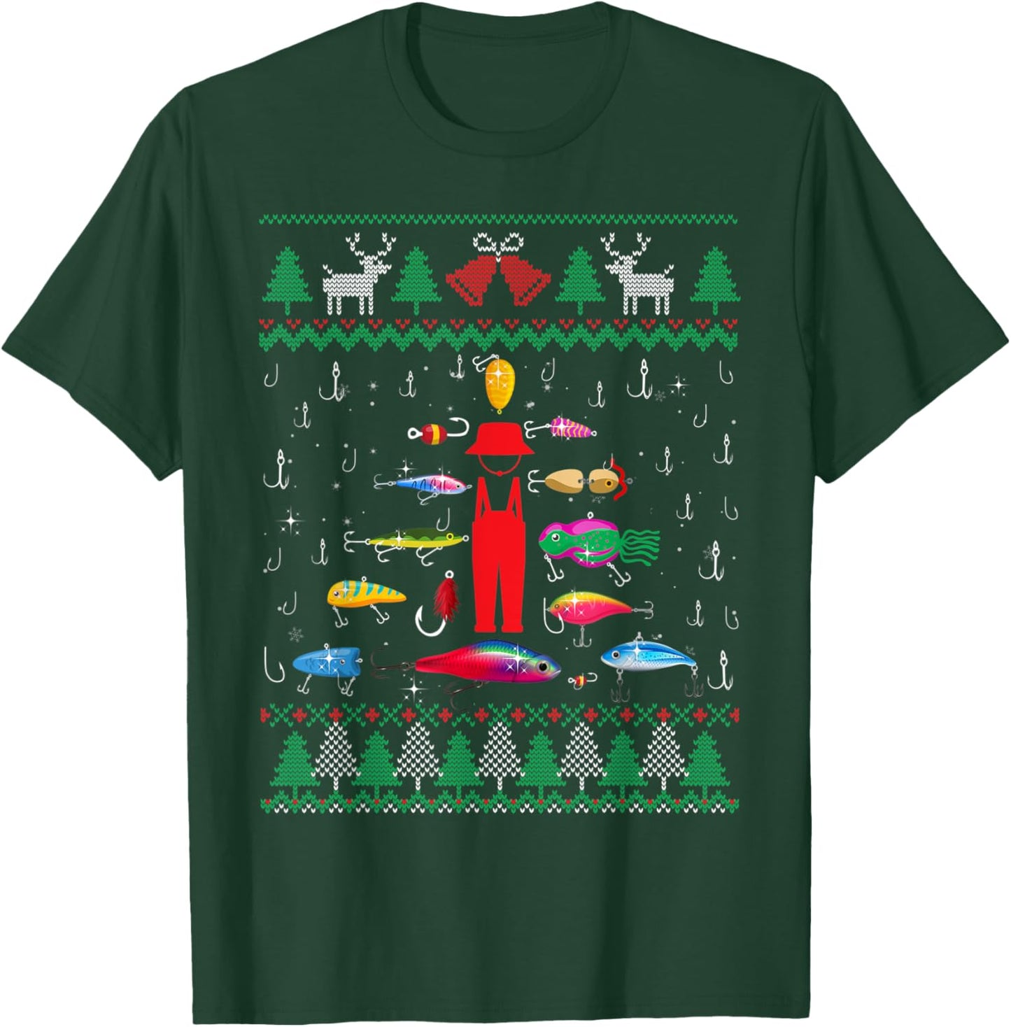 Fishing Lures Christmas Tree Fisherman Ugly Xmas Sweater Men T-Shirt - T-Shirt | Forest