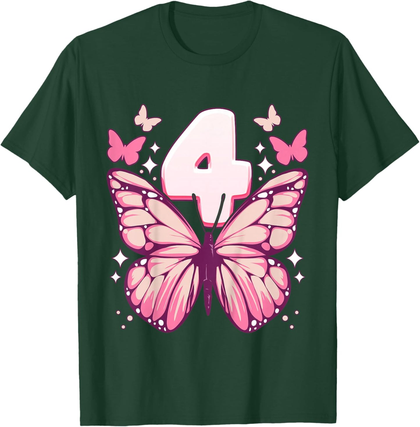 Birthday Girl 4 years, Butterflies and Number 4 T-Shirt - T-Shirt | Forest