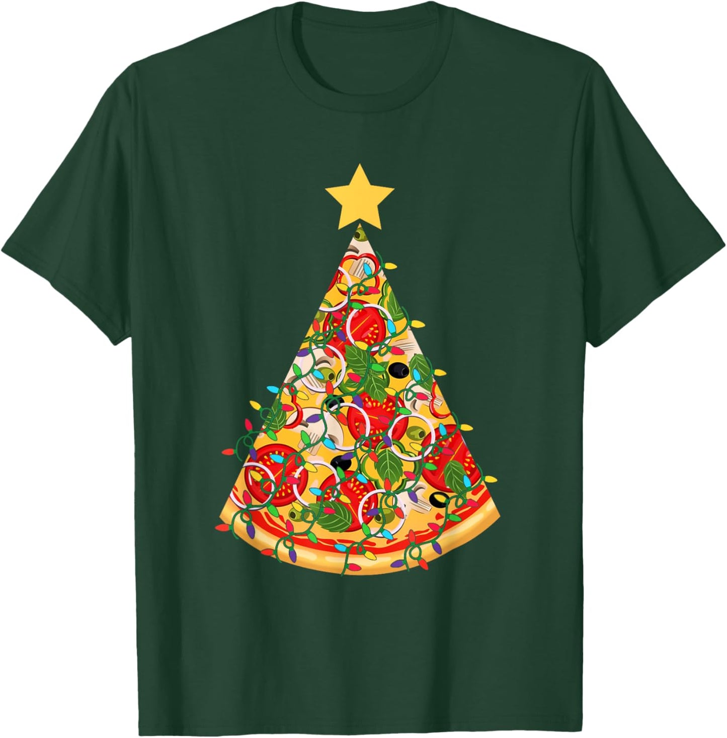 Pizza Christmas Tree Lights Xmas Funny Crustmas Pepperoni T-Shirt - T-Shirt | Forest