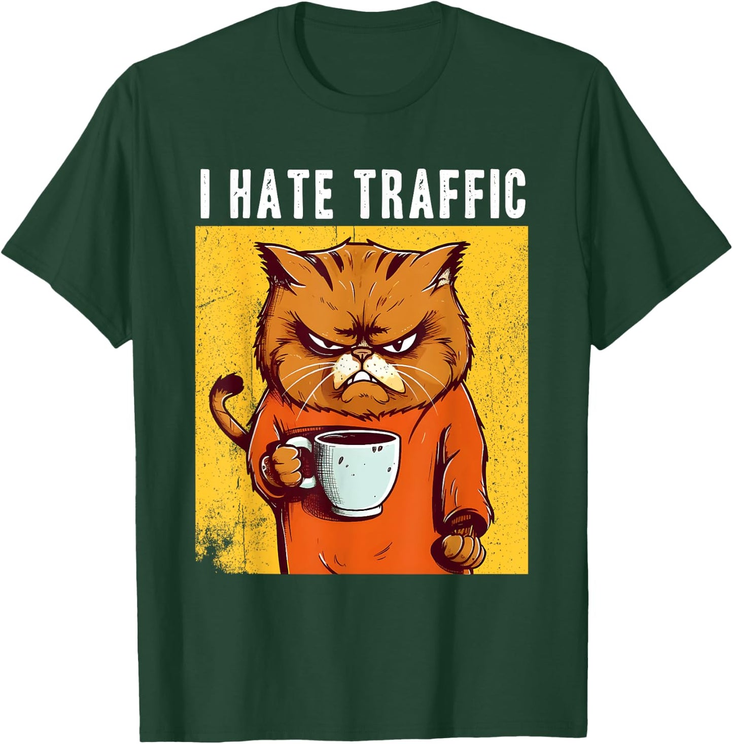 Angry cat drinking coffee I hate traffic funny cynical Women T-Shirt - T-Shirt | Forest