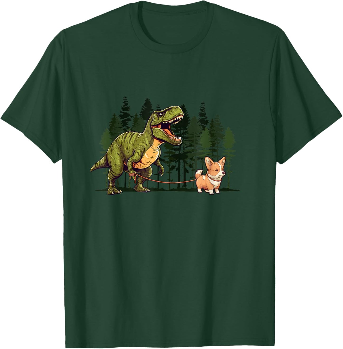 Corgi Dinosaur T-Rex Walking Funny Dog Trex Men Kids T-Shirt - T-Shirt | Forest