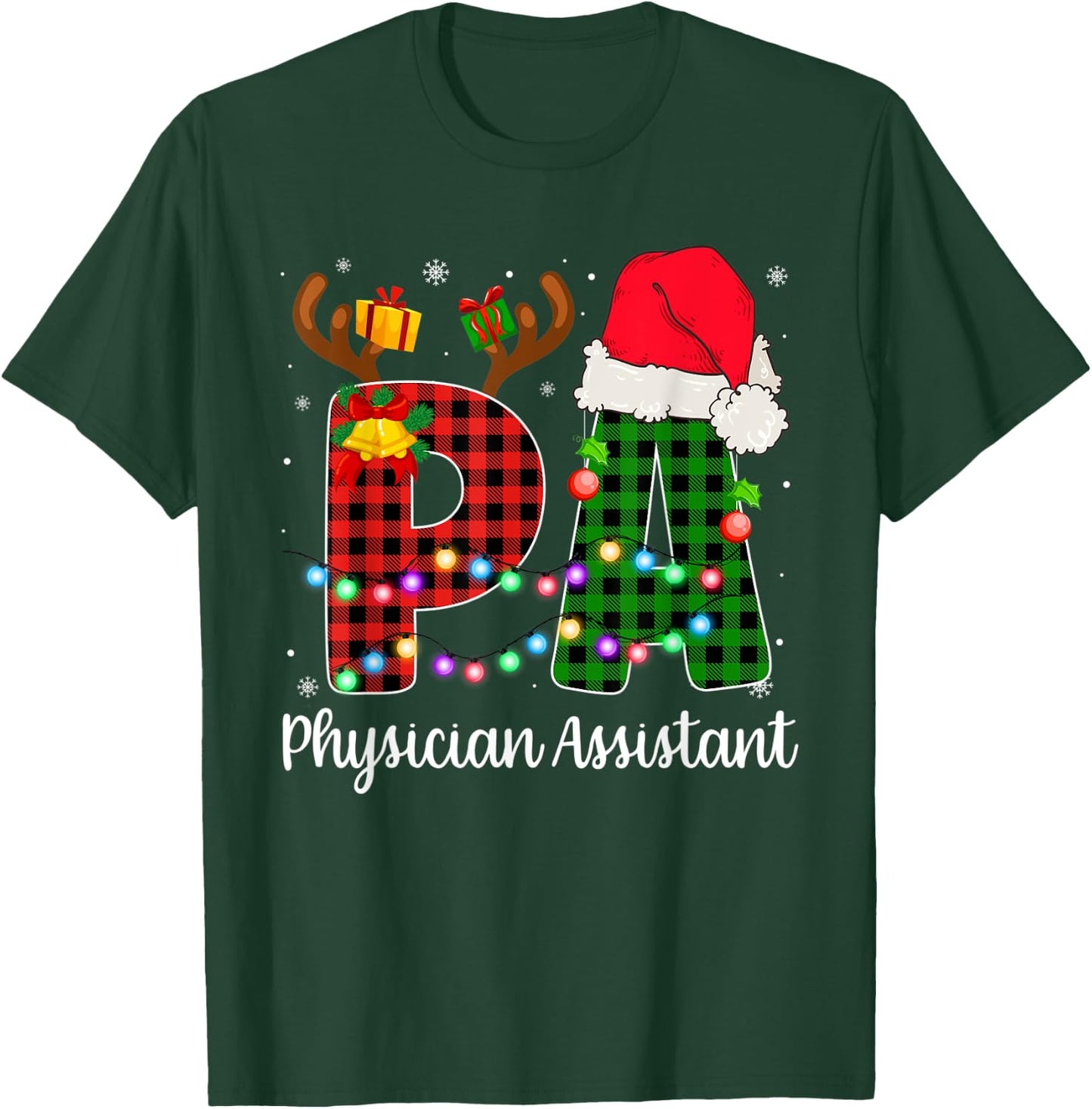 Physician Assistant Christmas Lights Red Plaid PA Nurse CNA T-Shirt - T-Shirt | Forest
