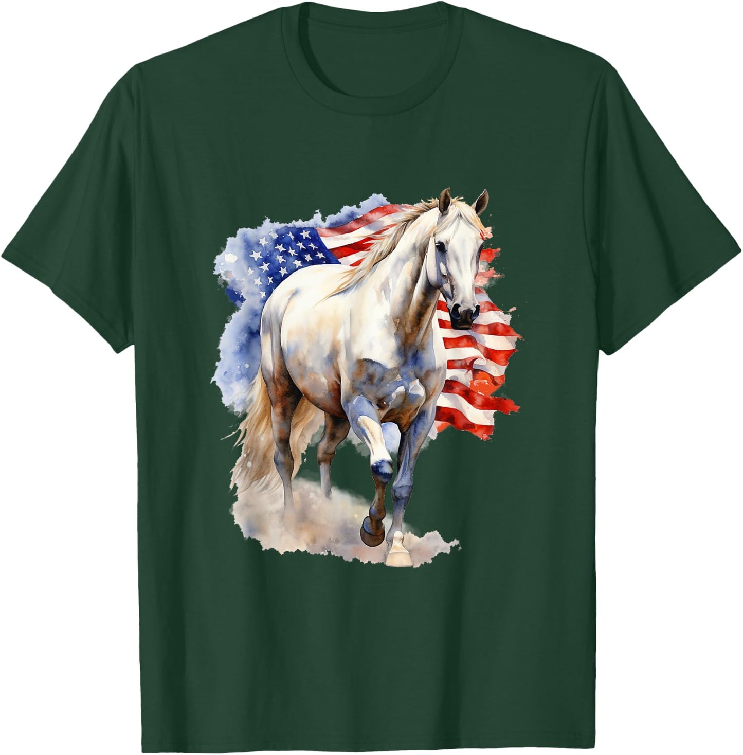 Horse American Flag 4th of July Vintage USA Patriotic Pride T-Shirt - T-Shirt | Forest