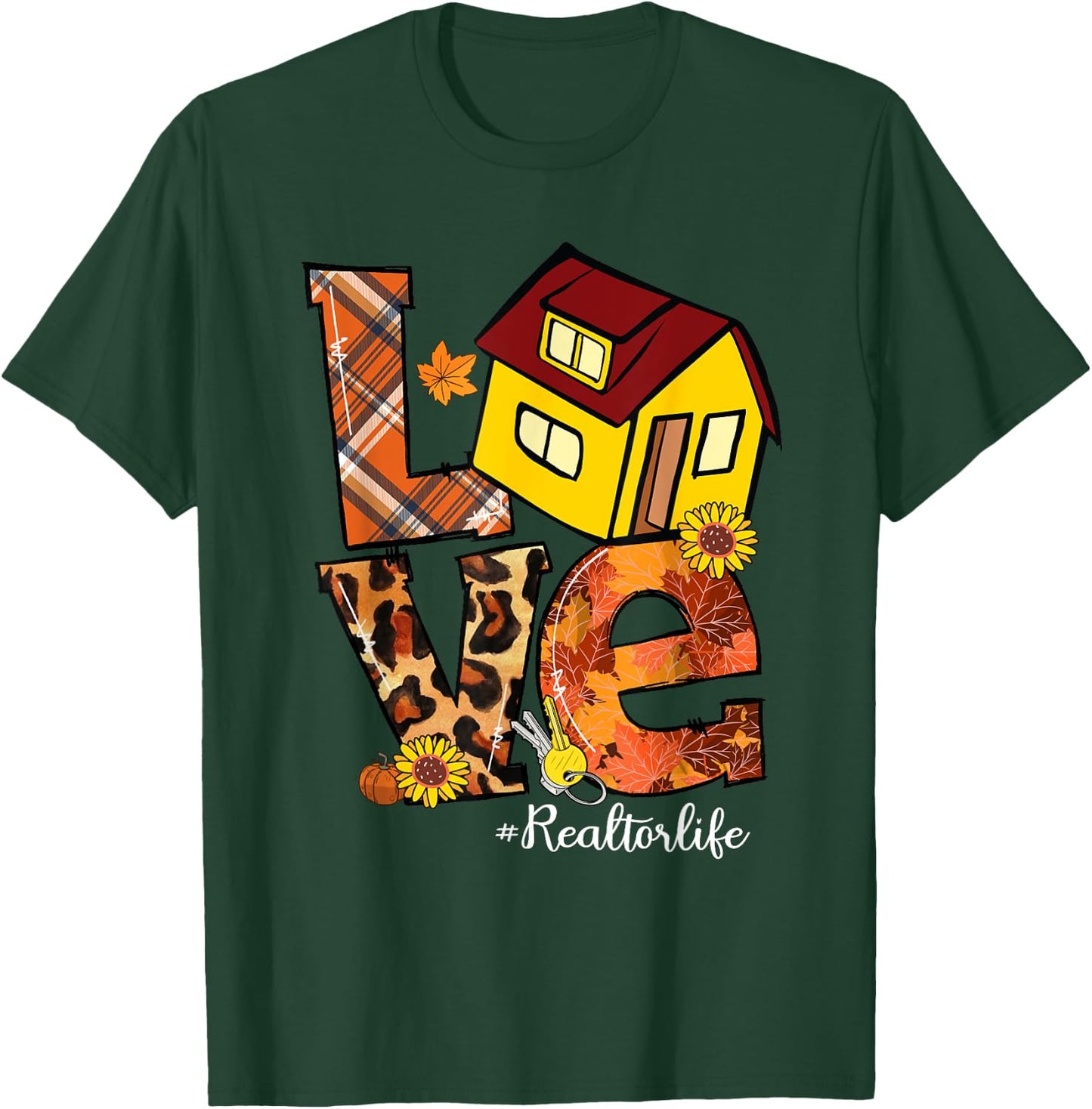 LOVE Pumpkin Leopard Realtor Life Fall Thanksgiving T-Shirt - T-Shirt | Forest