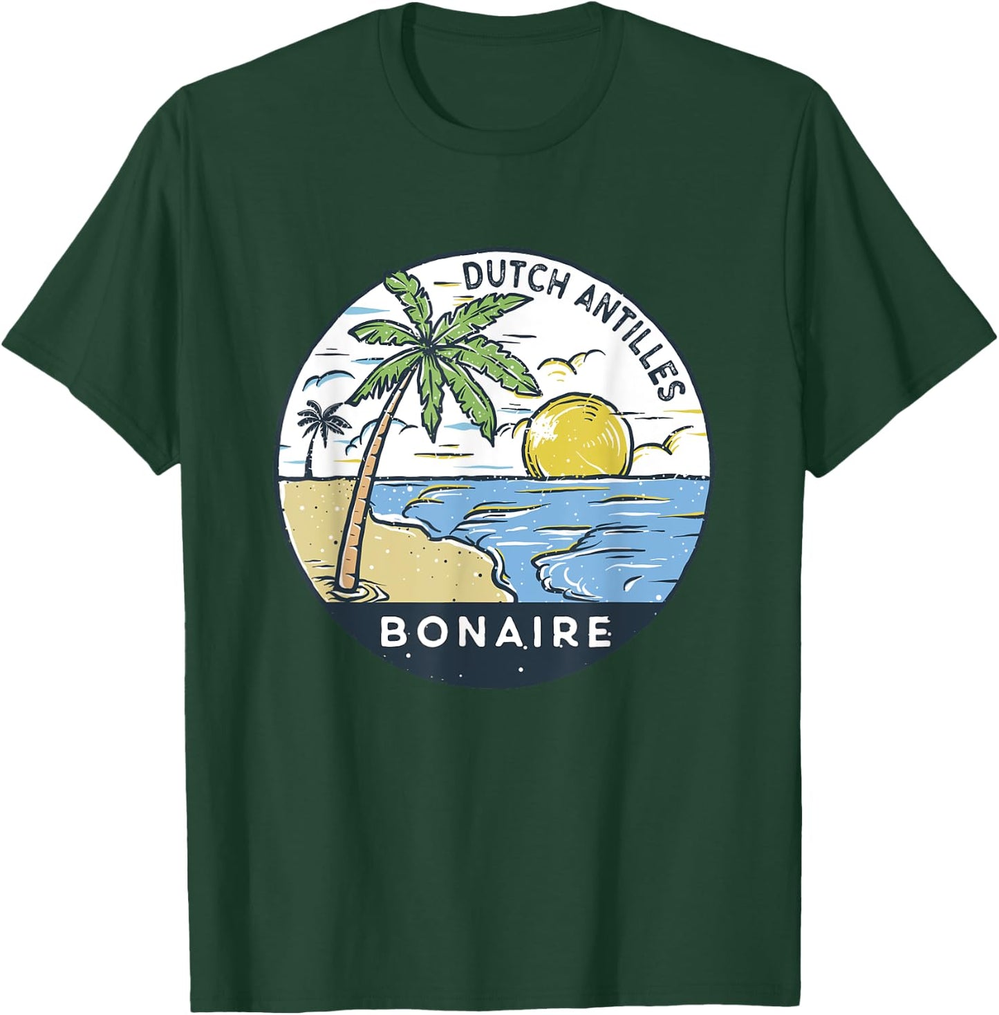 Bonaire Dutch Antilles Illustrated Ocean Vintage T-Shirt - T-Shirt | Forest