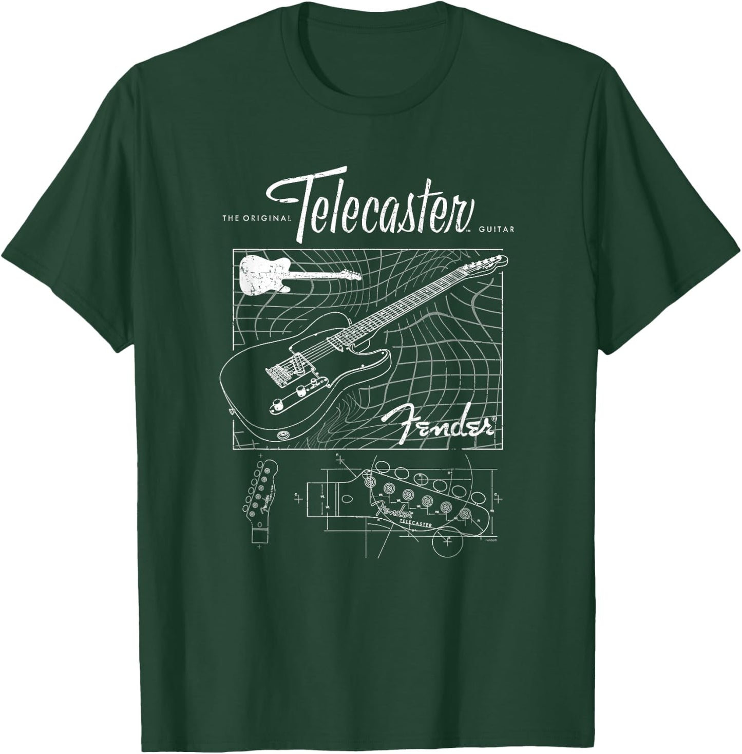 Fender The Original Telecaster Guitar Schematic Poster T-Shirt - T-Shirt | Forest