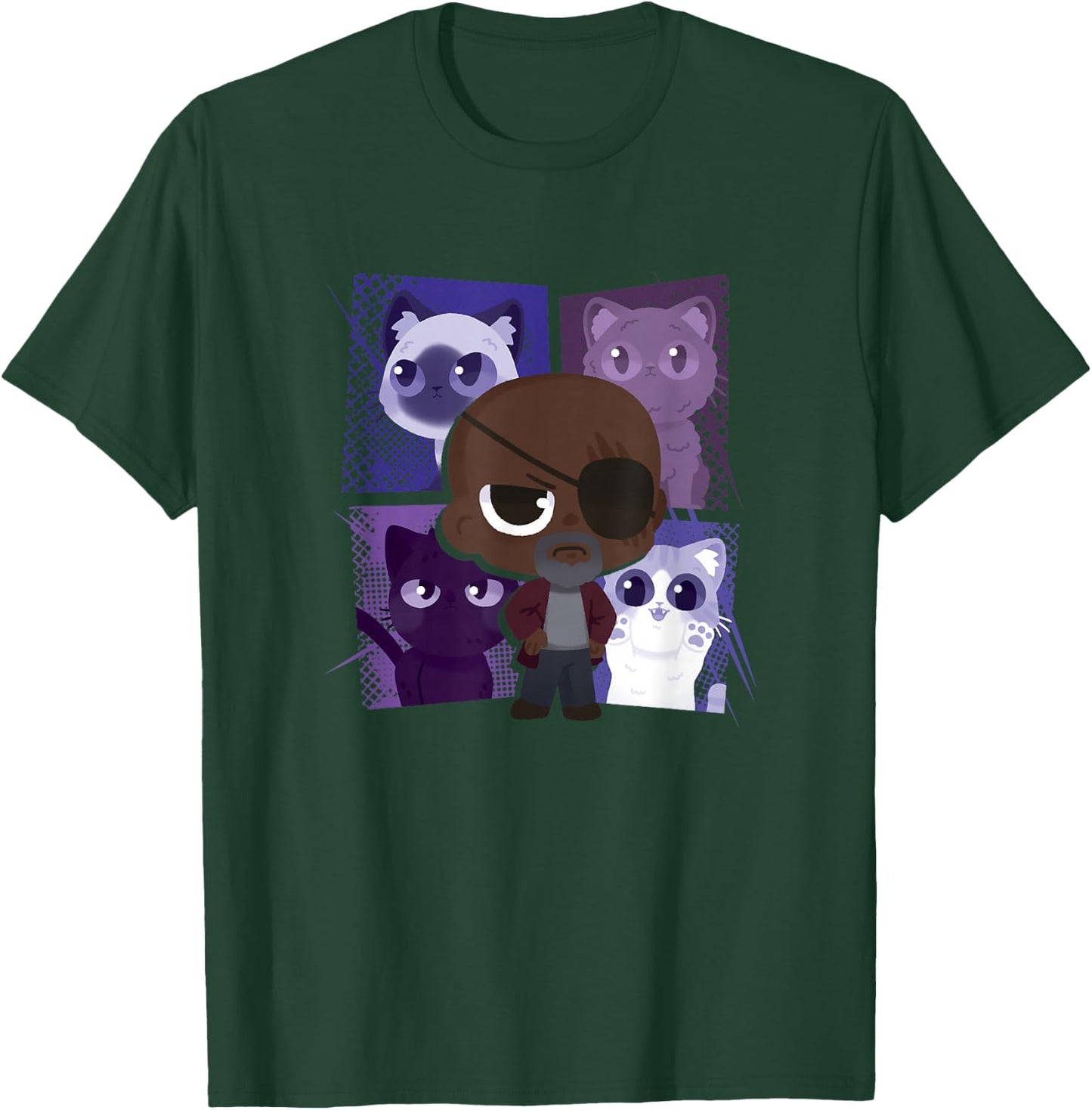 Marvel The Marvels Nick Fury Flerken Chibi Box Up Poster T-Shirt - T-Shirt | Forest