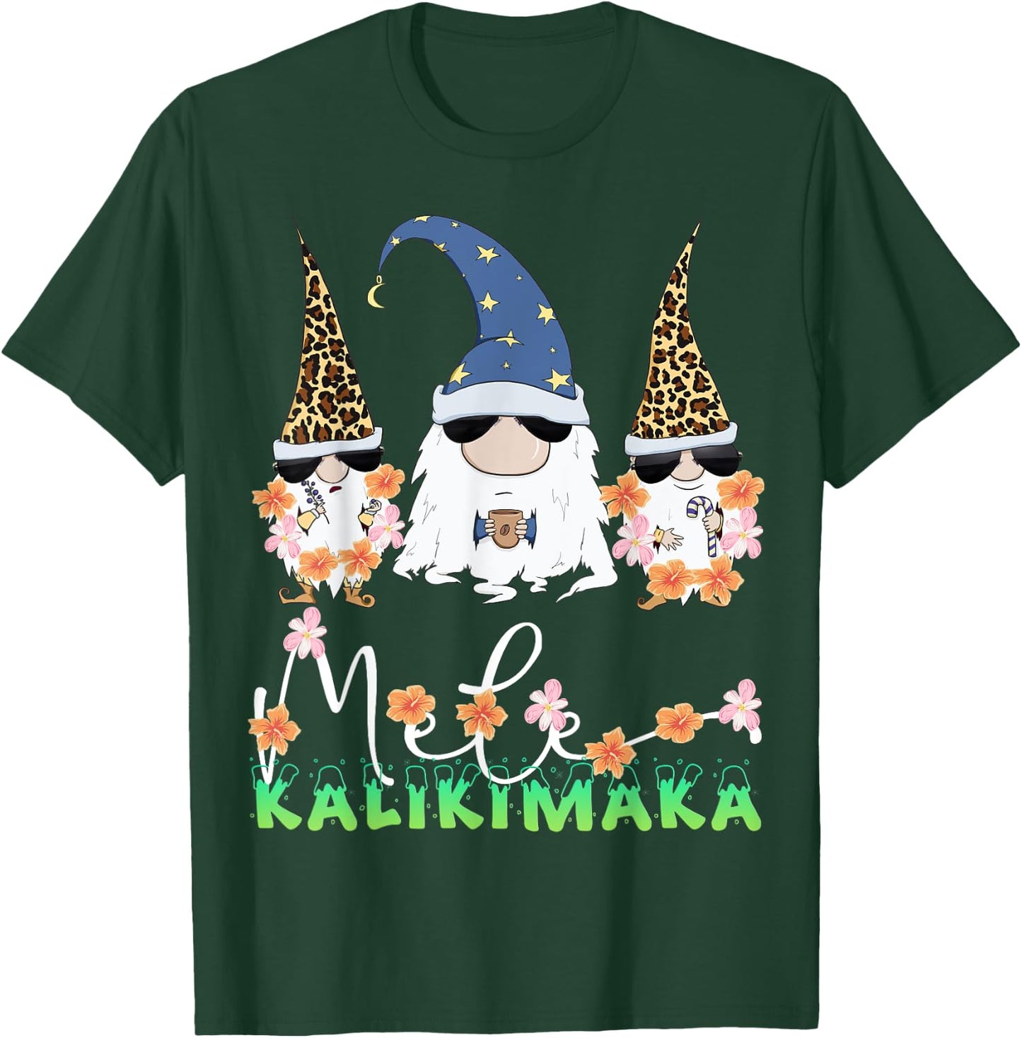 Mele Kalikimaka Funny Hawaiian Christmas Gnomes Coffee Lover T-Shirt - T-Shirt | Forest