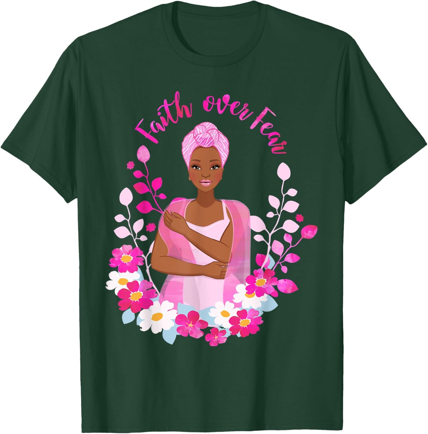 Faith Over Fear Breast Cancer Awareness African American T-Shirt - T-Shirt | Forest