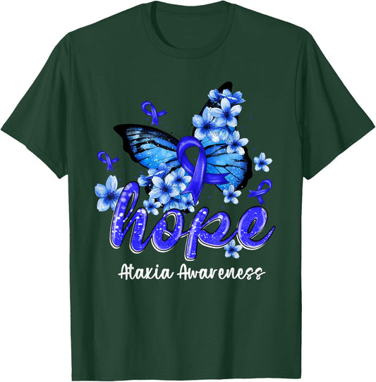 Hope Butterfly Blue Ribbon Ataxia Awareness Gifts T-Shirt - T-Shirt | Forest