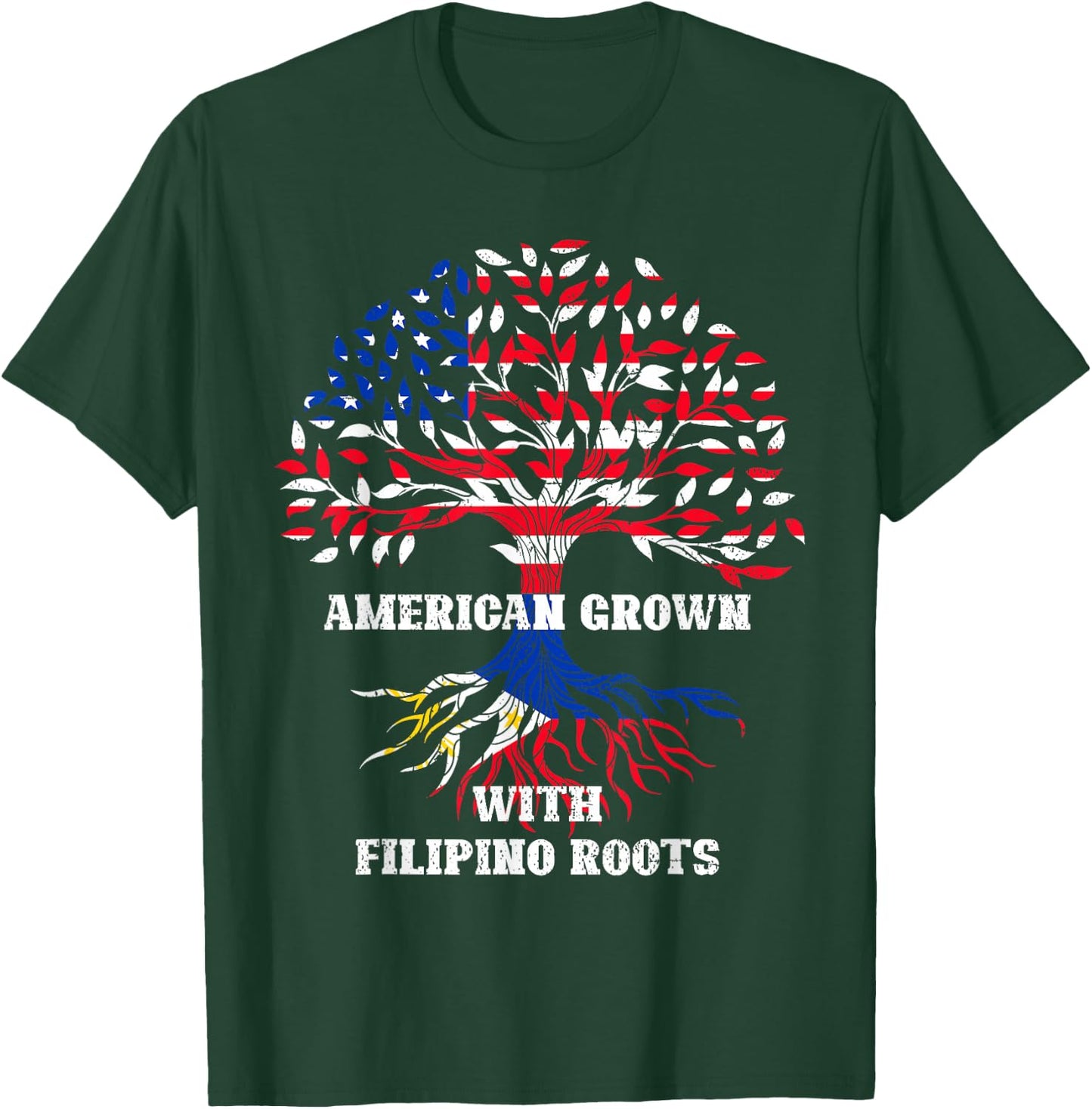 American Filipino Roots USA Flag Pinoy Pride Philippines T-Shirt - T-Shirt | Forest