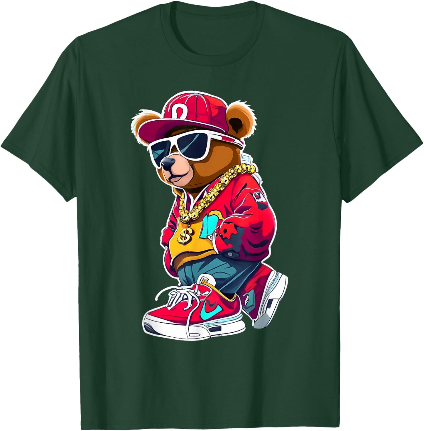 Cute Hip Hop Teddy Bear 90 Hip hop Clothing Graffiti T-Shirt - T-Shirt | Forest