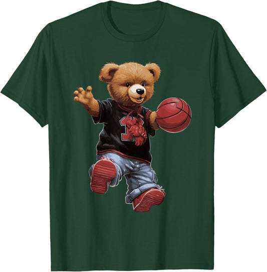 Cute Teddy Bear Playing Basketball Sports Women T-Shirt - T-Shirt | Forest
