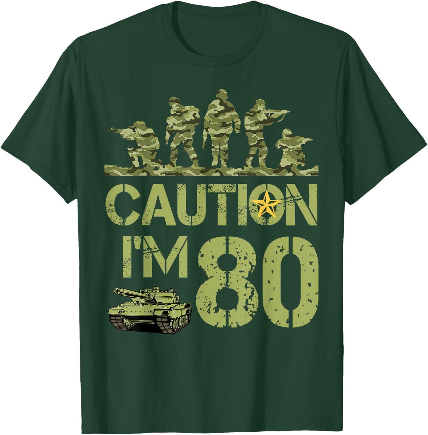 80th Birthday Military I'm 80 Year Old Camo 80 Birthday T-Shirt - T-Shirt | Forest