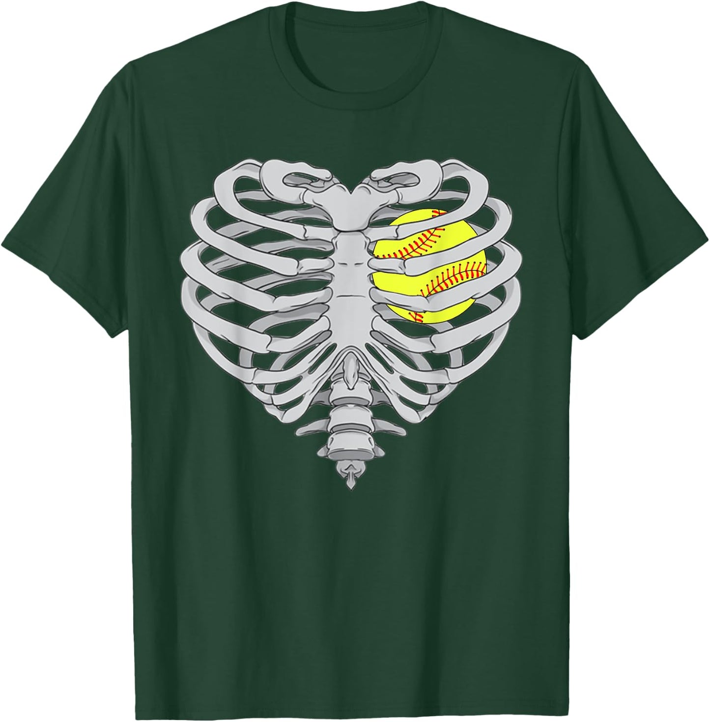 Softball Heart Skeleton RibCage Halloween Love Softball T-Shirt - T-Shirt | Forest