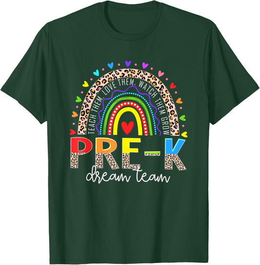 PreK Dream Team Leopard Rainbow Teacher Squad Back to School T-Shirt - T-Shirt | Forest
