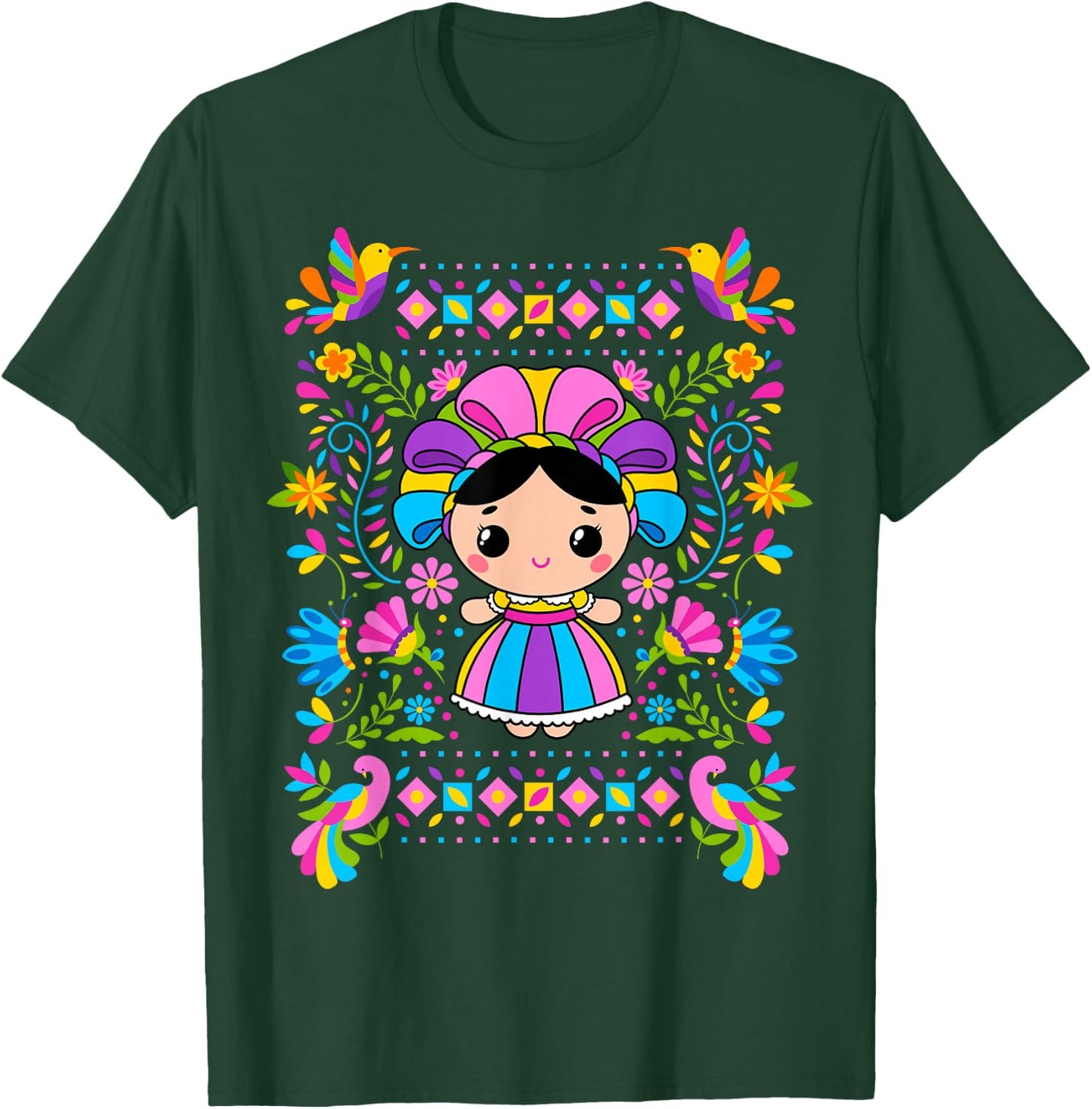 Mexican Handmade Rag Doll Lele, Mexicana Latina Woman T-Shirt - T-Shirt | Forest