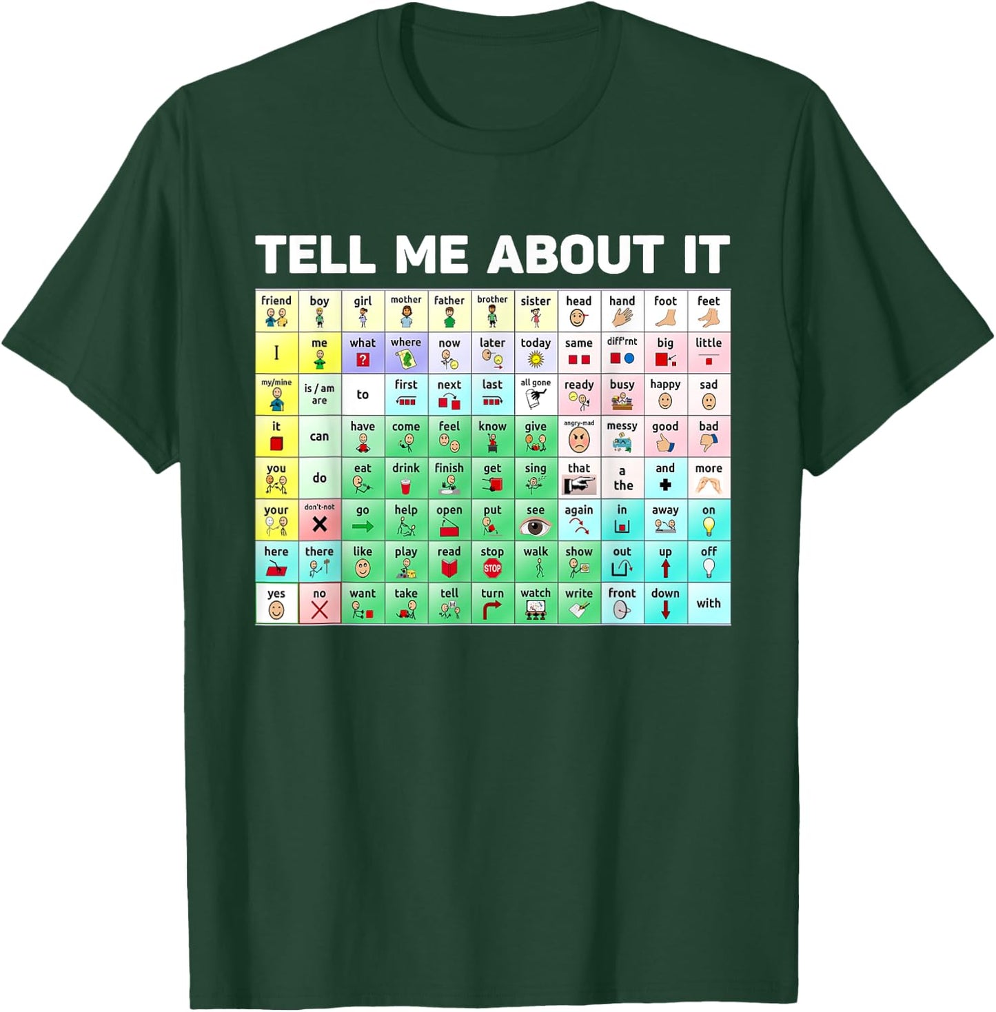 Tell Me About It Speech Language Pathology AAC Sped Teacher T-Shirt - T-Shirt | Forest