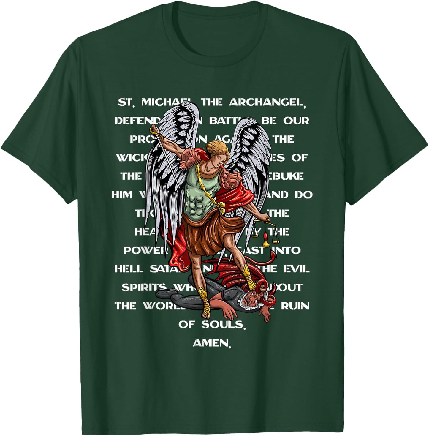 Saint Michael The Archangel Catholic Prayer T-Shirt - T-Shirt | Forest