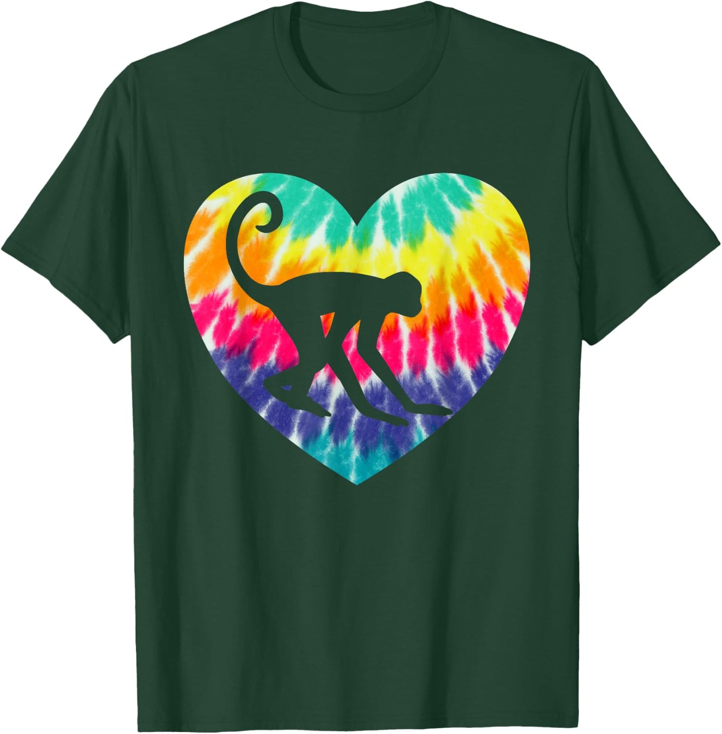 Spider Monkey Heart With Tie dye Print For Monkey Lover T-Shirt - T-Shirt | Forest