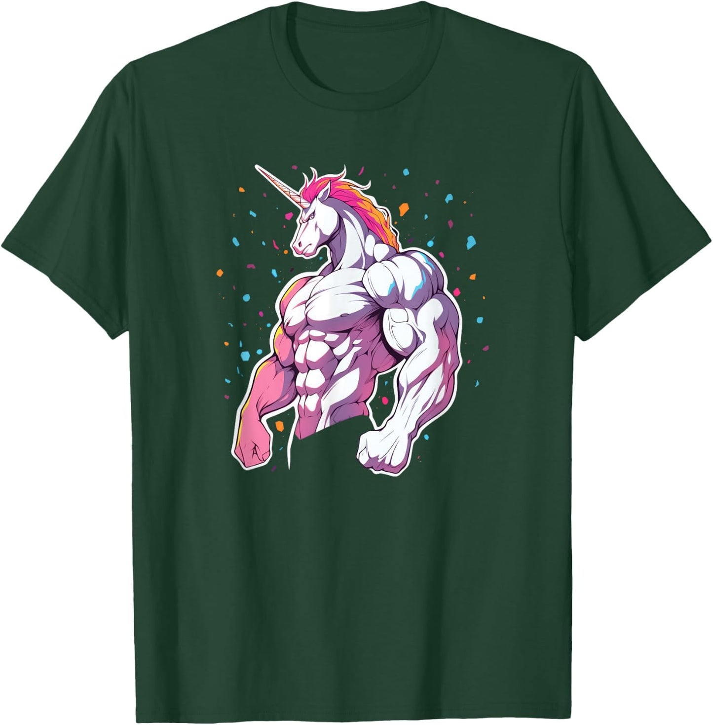 Buff Big Muscle Unicorn Illustration - Funny Strong Gym T-Shirt - T-Shirt | Forest