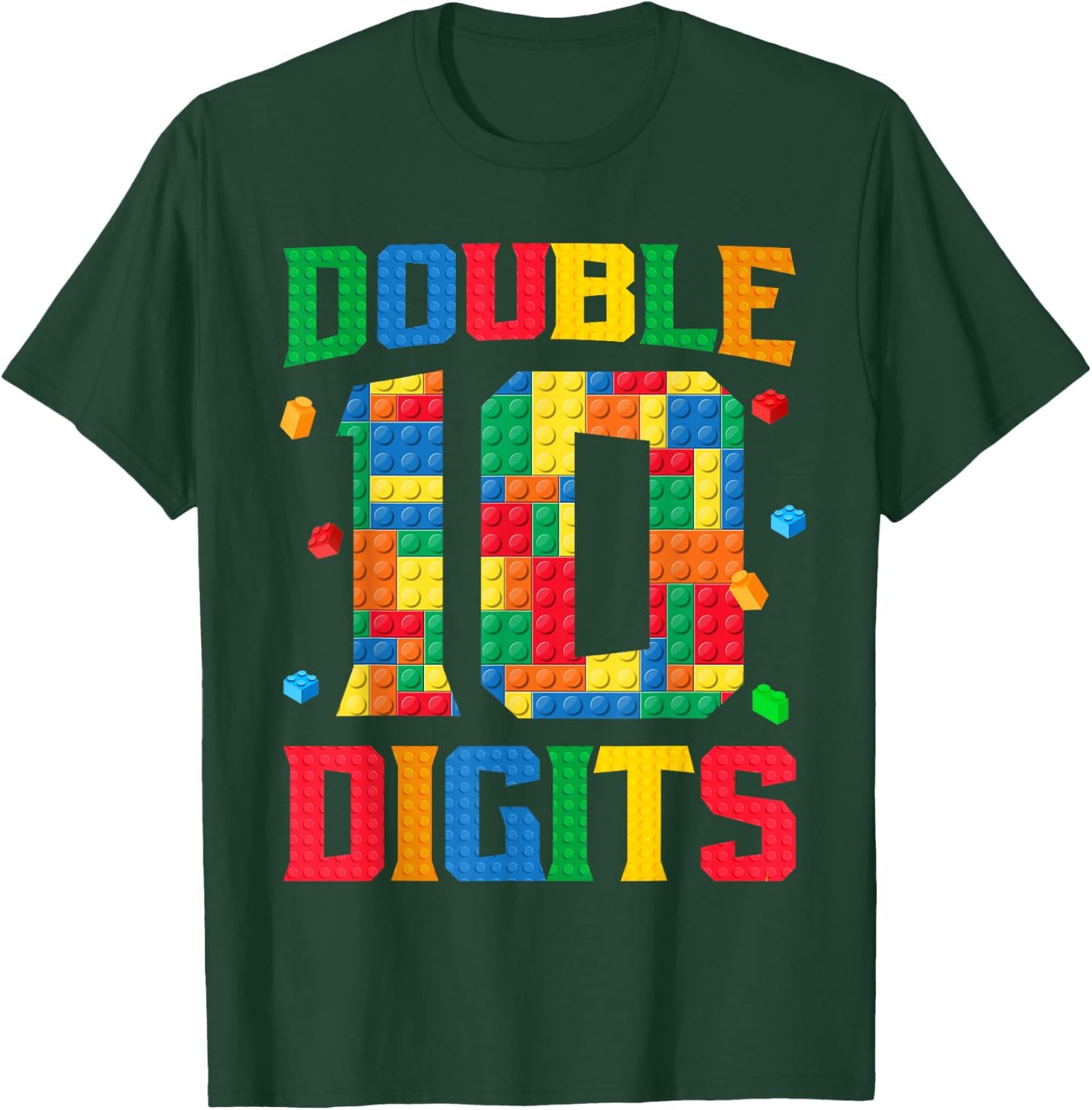 Master Builder 10th Birthday Boy 10 Bricks Ten Double Digits T-Shirt - T-Shirt | Forest