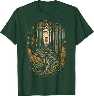 Disc Golf Forest Course Wilderness Golfer Sunset T-Shirt - T-Shirt | Forest
