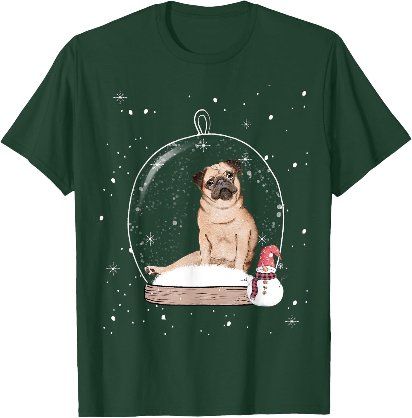 Christmas Pug Dog Snow Globe Pajama Women Kids T-Shirt - T-Shirt | Forest