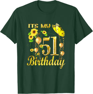 Its My 51th Birthday 51 Year Old Girl Sunflower Butterfly T-Shirt - T-Shirt | Forest